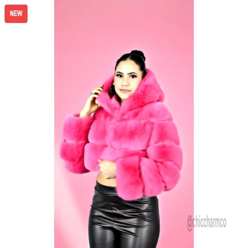 Faux Fox Fur Hooded Bolero Cropped Jacket Luxury Winter Fashion Layered - Picture 7 of 7